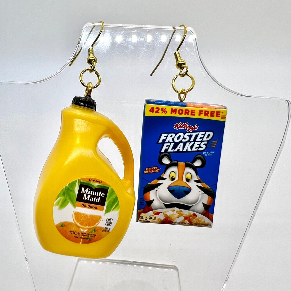Breakfast Earrings - Cereal & Orange Juice Earrings - Snack Earring - Mini Brand